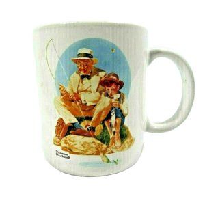 Norman Rockwell Museum 1987 Catching the Big One Collector Mug Cup Fishing